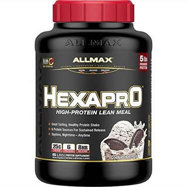 ALLMAX HEXAPRO كوكيز كريم 5 رطل 25 غرام من البروتين لكل حصة إطلاق مستدام لمدة 8 ساعات خالٍ من السكر 52 حصة