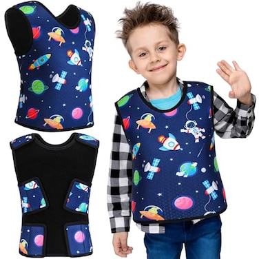 Janmercy Kids Compression Vest Ages 2 to 9 Soft Adjustable Breathable Neoprene Comfort Vest for Boys Girls School Home DailyOuter SpaceMedium