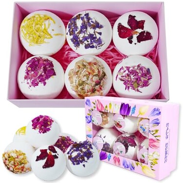 مجموعة كرات الاستحمام العطرية من بيرسيدرا مع بتلات الزهور المجففة، 6 قطع، كرات استحمام كبيرة مصنوعة يدويًا، هدية مثالية للنساء، مرطبة، زيوت عطرية طبيعية فوارة لتخفيف التوتر والاسترخاء في المنزل
