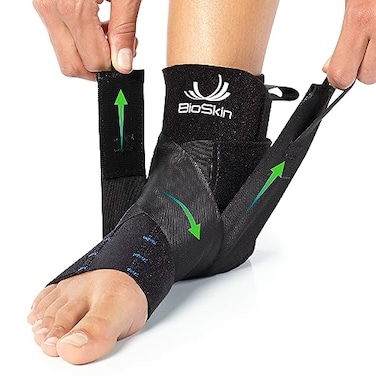 BioSkin AFTR Ankle Compression Brace Ankle Wrap for Sprained Ankle Post Injury Support Brace for Women and Men Swollen Feet Relief HSA FSA Medium Large