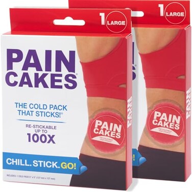 عبوات تبريد دائرية قابلة لإعادة الاستخدام من PAINCAKES، عبوتان، 5 قطع، عبوات ثلج لاصقة كبيرة للعلاج بالتبريد الموضعي، مثالية للإصابات والمناطق الصغيرة، خالية من اللاتكس، لون أحمر