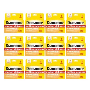 Dramamine Chewable Motion Sickness Relief 8 Tablets Each Pack of 12