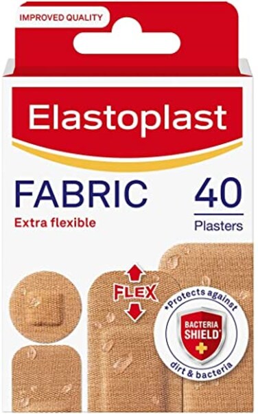 Elastoplast Extra Flexible Fabric Plaster Strips 40 Pieces Breathable Large Plasters