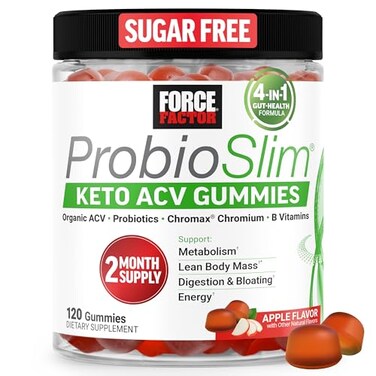 Force Factor ProbioSlim Keto ACV Metabolism Gummies Organic Apple Cider Vinegar LactoSpore Probiotics Prebiotics to Support Digestion Lean Body Mass Immune Health Apple Flavor 1 Carb 120ct
