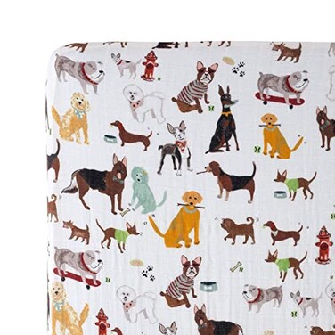 Little Unicorn Premium Crib Sheet Breathable SuperSoft Muslin Fabric Woof