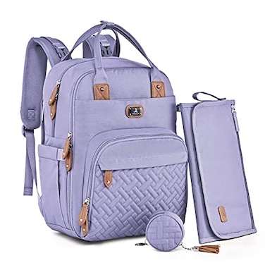 Dikaslon Diaper Bag Backpack with Portable Changing Pad Pacifier Case and Stroller Straps Large Unisex Baby Bags for Boys Girls Multipurpose Travel Back Pack Moms Dads Taro Purple