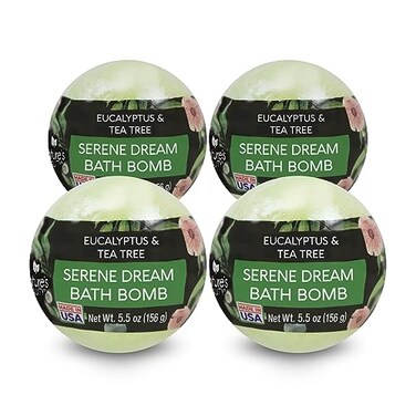 Nature's Beauty Natures Beauty Eucalyptus Tea Tree Bath Bomb MultiPack Natural Hand Crafted NonStaining Luxury Fizzy Spa Bomb Sooth Restore Skin Made wCoconut Oil Witch Hazel 55oz 4 Pack