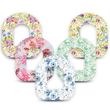 ExpressionMed Omnipod 5 Overpatch Waterproof Secure Sensor Covers NonFraying Material EasyApply Split Backing Sweat Shower Resistant Pack of 5 Pastel Flowers Variety Pack Made in USA