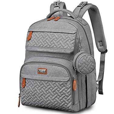 BabbleRoo Diaper Bag Backpack Travel Large Baby Diaper Bag with Changing pad Waterproof Baby Bags for Mom Dad Unisex Bags with Pacifier Case Luggage Strap Stroller Clips Light Gray