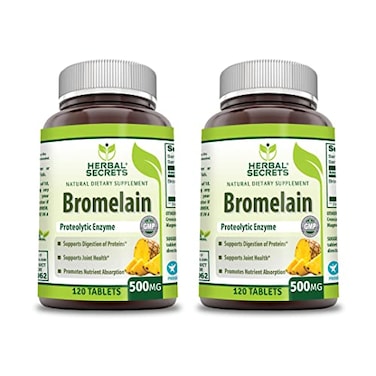Herbal Secrets Bromelain 500 Mg 120 Tablets Supplement Pack of 2 NonGMO Gluten Free Made in USA