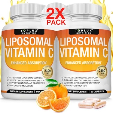 Toplux Liposomal Vitamin C 2100mg High Absorption Fat Soluble VIT C Immune Support Collagen Booster Immunity Defense Powerful Antioxidant MCT Oil Sunflower Lecithin Acsorbic Acid Vegan NonGMO