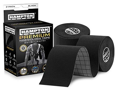 Hampton Adams As Seen on Shark Tank Original Kinesiology Tape 32ft Uncut 2Pack Supports Protects Muscle Wrist Knee Shoulder Back Plantar Fasciitis Waterproof Hypoallergenic Black