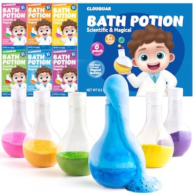 CLOUQUAR Kids Bath Bomb Potions 6 Pack NonToxic Fizzy Bubble Bath Explosions Colorful Burst Bath Potions for Kids Scientific Magical Bath Time Buddy Fun Educational Bubble Bath