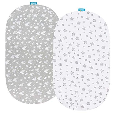 Biloban Bassinet Fitted Sheets for UPPAbaby Bassinet 100 Jersey Knit Cotton Sheets Breathable and Heavenly Soft Grey and White Print for Baby
