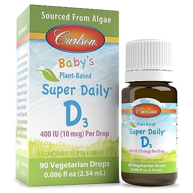 Carlson Babys PlantBased Super Daily D3 Baby Vegetarian Liquid Vitamin D Drops 400 IU 10 mcg per Drop Sourced from Algae for Infants and Toddlers Unflavored 90 Drops 254 ml