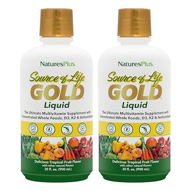 NaturesPlus Source of Life GOLD Multivitamin Liquid 30 fl oz Pack of 2 Includes Vitamins D3 B12 K2 Over 120 Whole Food Nutrients 60 Total Servings
