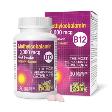 Natural Factors Methylcobalamin 10000 mcg Vitamin B12 Supplement in Metabolically Active Form Supplement Supports Cll Formation Energy Production 30 Chewable Tablets 30 Servings