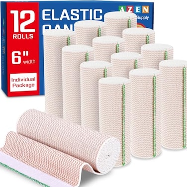 AZEN Premium 12 Pack Elastic Bandage Wrap 6 Inch Compression Wrap Bandage for Legs Ankle Knee Tummy Body LatexFree Lymphedema Wraps for Legs
