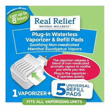جهاز تبخير العلاج العطري بدون ماء من AromaHouse Real Relief Plugin، 5 وسادات إعادة تعبئة عالمية مهدئة غير طبية من المنثول والأوكالبتوس، قطعة واحدة