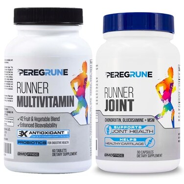 مكمل غذائي متعدد الفيتامينات لدعم المفاصل من PEREGRUNE Runner، غني بمضادات الأكسدة ومجموعة فيتامينات ب الكاملة والبروبيوتيك لدعم الطاقة والقدرة على التحمل وصحة المفاصل، يحتوي على الجلوكوزامين والكوندرويتين وMSM، معتمد من GMP.