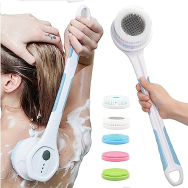 PeaMirmy Electric Body Brush5 Attachments Brush Heads Electric SPA Spin Scrubber for Shower Bathing Cleansing Wash Deep Cleaning with Silicone Rechargeable IPX7 Waterproof