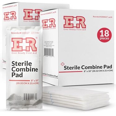 Ever Ready Sterile 8 x 10 Combine ABD Pads Highly Absorbent Design for Large Wounds Individually Wrapped for Easy Use Ideal for First Aid Kits and Emergency Response 36 Count
