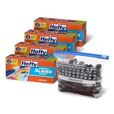 Hefty Calendar Slider Quart Freezer Bags 140 Count Quart Slider Bags for Freezer with Calendar Dates Holds Raw Meat Fruits Veggies and More Secure Zip and Click Closure