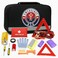 EMERGENCY USA Roadside Car Emergency Kit First Aid Set Jumper Cables Tow Strap LED Flash Light Rain Coat Tire Pressure Gauge Safety Vest and More Black