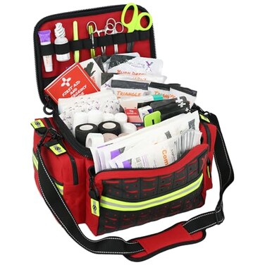 Lightning X Products Lightning X MidSized First Responder EMT Bag LXMB25 Fully Stocked Aid Kit w 200 BLS Supplies RED