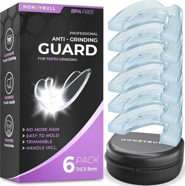 HONEYBULL Anti Grinding Guard Set for Heavy Grinding Comfortable Custom Mouth Guard for Nighttime Teeth Grinding 6 Pack Thick