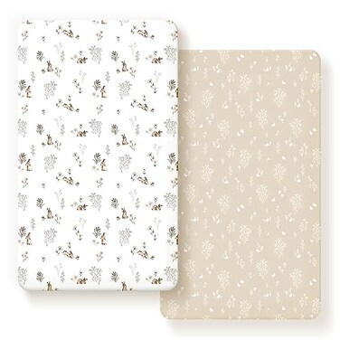 GRSSDER Stretch Ultra Soft Jersey Knit Fitted Crib Sheets Set 2 PackFit All Standard Crib Mattress Pads Safe and Snug Crib Fitted Sheet for Boys and Girls Stylish Watercolor Rabbit Pattern