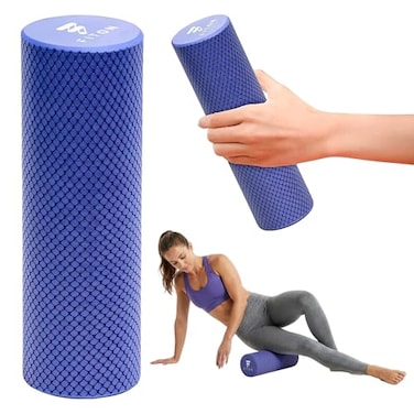 FitOn Foam Roller for Muscle Recovery Compact and Portable HighDensity Foam Roller for Back Massage Deep Tissue Relief and Home Exercise Ideal for Use on Neck Leg Soreness 12x4 Purple