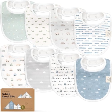 KeaBabies 8Pack Organic Baby Bibs for Drooling and Teething Vessels