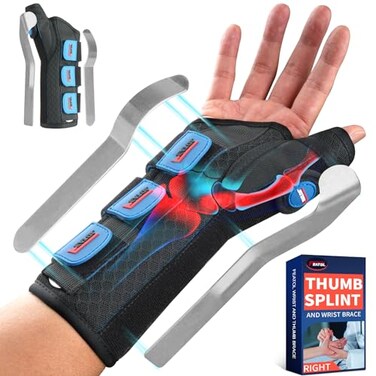 FEATOL Carpal Tunnel Wrist Brace Night Support Thumb Spica Splint Right Hand for De Quervains Tenosynovitis Tendonitis Thumb Brace for Women Men Black Blue Mediumlarge