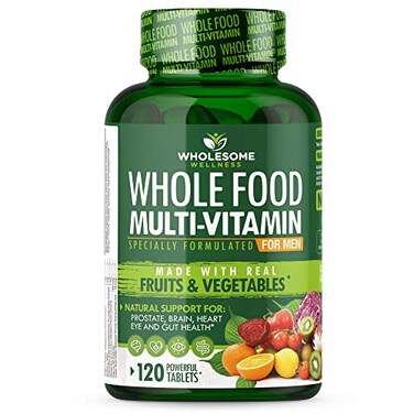Wholesome Wellness Whole Food Multivitamin for Men Natural Multi Vitamins Minerals Organic Extracts Vegan Vegetarian 120 Tablets