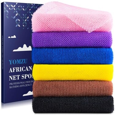 YOMZU African Net Sponge Exfoliating Bath Sponge Scrubbing Long Rag Wash Shower Body Scrubber 6 Pieces