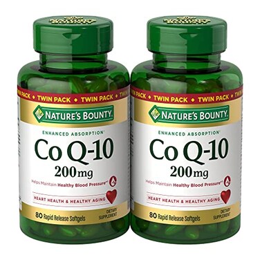 كبسولات ناتشرز باونتي CoQ10 بتركيز 200 ملغ لدعم صحة القلب والطاقة الخلوية، عبوة مزدوجة تحتوي على 160 كبسولة سريعة المفعول