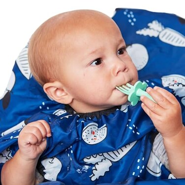 grabease Allover Waterproof Infant Feeding Smock Long Sleeve Bib for SelfFeeding Waterproof Protection Baby Bibs for Eating Machine Washable Navy