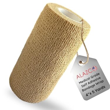 ALAZCO 4 x 5 yrd Beige Self Adhesive Flexible Bandage Wrap Stretch Roll Tape Wrist Ankle Hand Leg Medical Grade Sports Compression Lymphedema Individually Wrapped Sprains Support First Aid Pets Cat Do