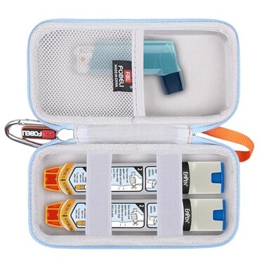 FBLFOBELI Hard Carrying Case Compatible with 2 Pack EpiPens or AuviQ AutoInjectors Epinephrine Pen Compact Medical Travel Case for Asthma Inhaler Orange