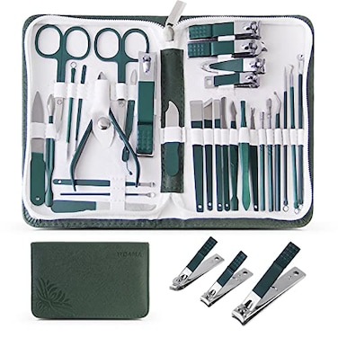 WOAMA Manicure Set Nail Clippers 30piece Pedicure Kit Manicure Tools Nail Manicure Kit with Green Travel Case for Home Workplace Gift Beauty Salon