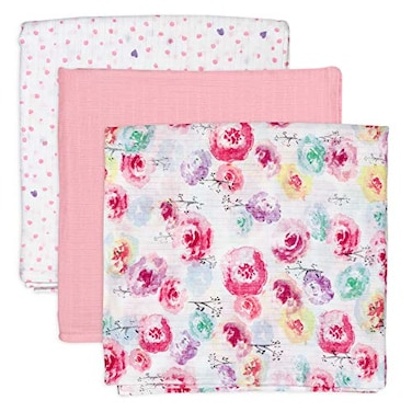 HonestBaby 3Pack Organic Cotton Swaddle Blankets Rose Blossom One Size