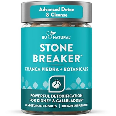 مستحضر Eu Natural Chanca Piedra Stone Breaker، تركيبة أصلية لتفتيت الحصى مع بذور الكرفس والبقدونس، يدعم الكلى والمرارة والمسالك البولية، ويساعد على طرد الشوائب. 60 كبسولة نباتية.