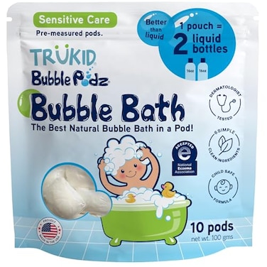 كبسولات استحمام الفقاعات TruKid Bubble Podz للأطفال الصغار والرضع، معتمدة من NEA لعلاج الإكزيما، قنبلة استحمام لطيفة ومنعشة من دقيق الشوفان الغروي للبشرة الحساسة، متوازنة الحموضة، لا تسبب الدموع، بدون رائحة، 10 كبسولات