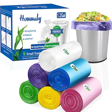 Hommaly 12 Gallon Multi Small Trash BagsGarbage Bag Bin Liners 5 Liters Bin Bags Wastebasket Bags for home office kitchen Trash CanBathroomBedroom 300 Counts 6 Color
