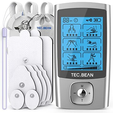 جهاز TEC.BEAN TECBEAN لتحفيز العضلات بتقنية TENS، مزود بـ 24 وضعًا، قابل لإعادة الشحن، مع 8 أقطاب كهربائية، وجهاز تدليك كهربائي نبضي أمريكي لتخفيف الألم.