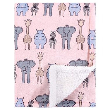 Hudson Baby Unisex Baby Plush Mink and Sherpa Blanket Pink Safari One Size