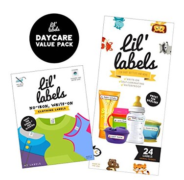Lil' Labels Daycare Value Pack Write On Name Labels Waterproof Animal Friends Bright White