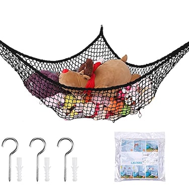LXUNYI Stuffed Animal Hammock Toy Hammock Storage Net Mesh Toy Net Holder Jumbo Wall Corner Giant Baby Kids Children Stuff animals Hammocks Net Organizer for Bedroom Black 84 inch