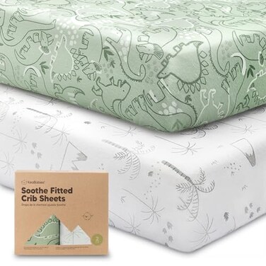 طقم ملاءات سرير أطفال من القطن العضوي من KeaBabies، قطعتان، للأولاد والبنات، مقاس 52 × 28 بوصة، تصميم دينو دود